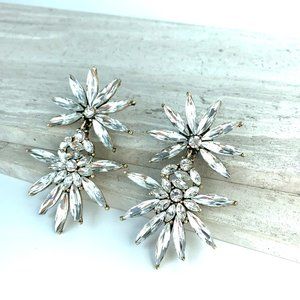 NEW ~ Anthropologie Floral Double drop Crystal Earrings